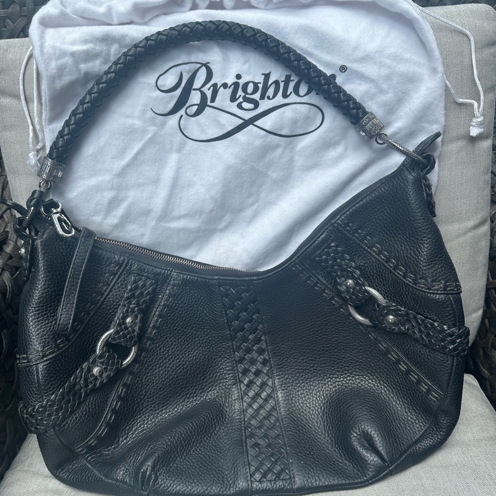 Brighton Black Hobo Bag with Metallic Accents and Slouchy Silhouette